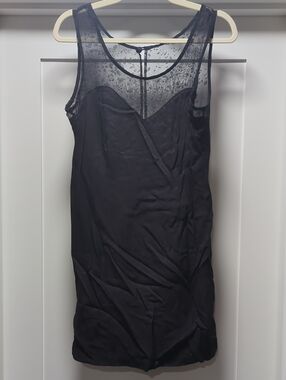 Sheer Yoke Black Mini Dress